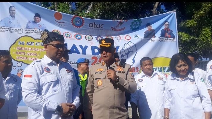 Kapolrestabes Medan Sambangi Aksi May Day, Sampaikan Pesan Kamtibmas