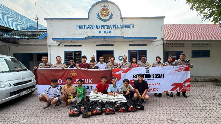 Sambut HUT Bhayangkara ke-79, Polsek Medan Barat Gelar Baksos di Dua Panti Asuhan dan Bagi PKL