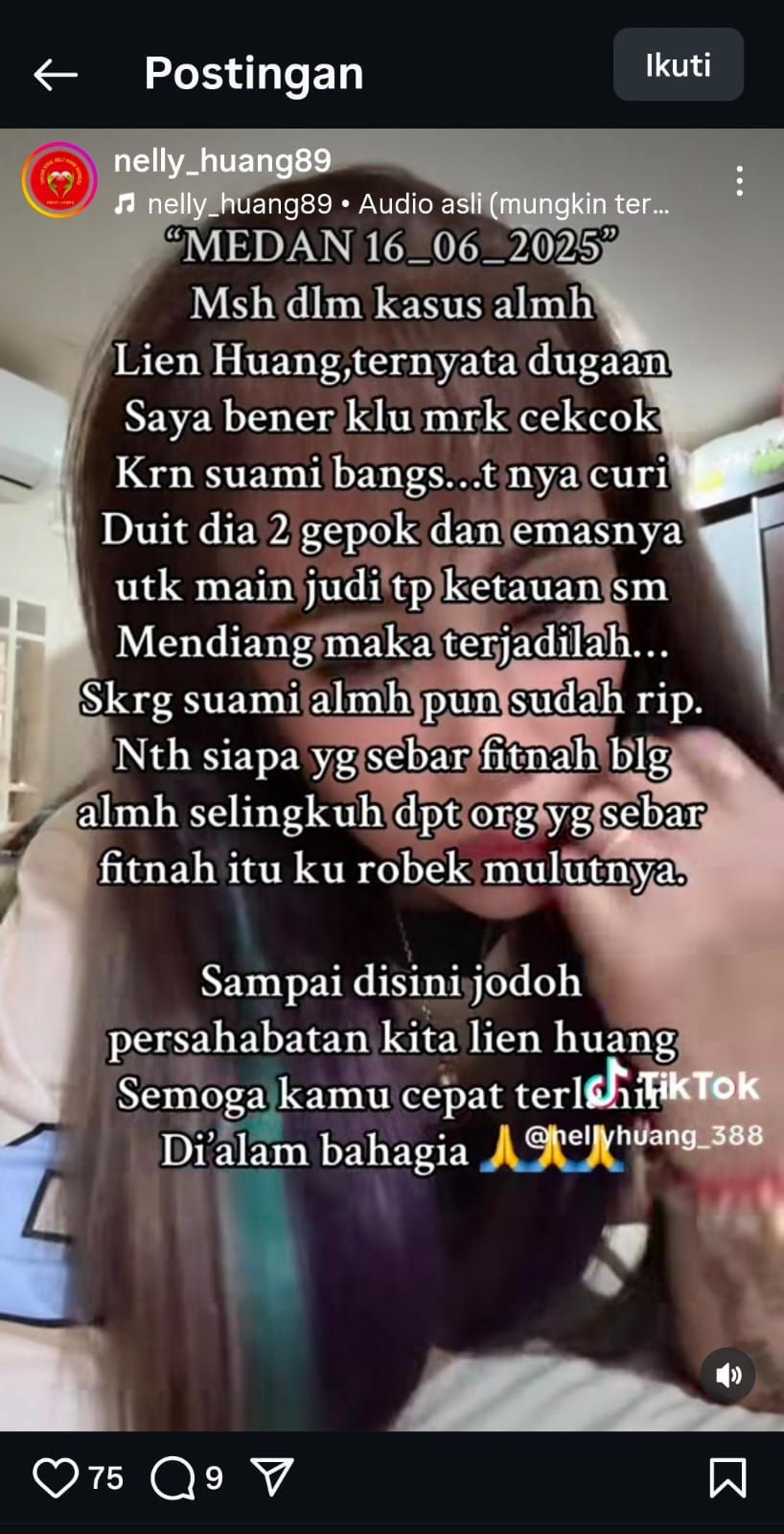 Fakta Baru Kasus Pembunuhan Lien Huang, Dibunuh Karena Perselisihan Soal Pencurian Uang dan Emas, Bukan Cemburu