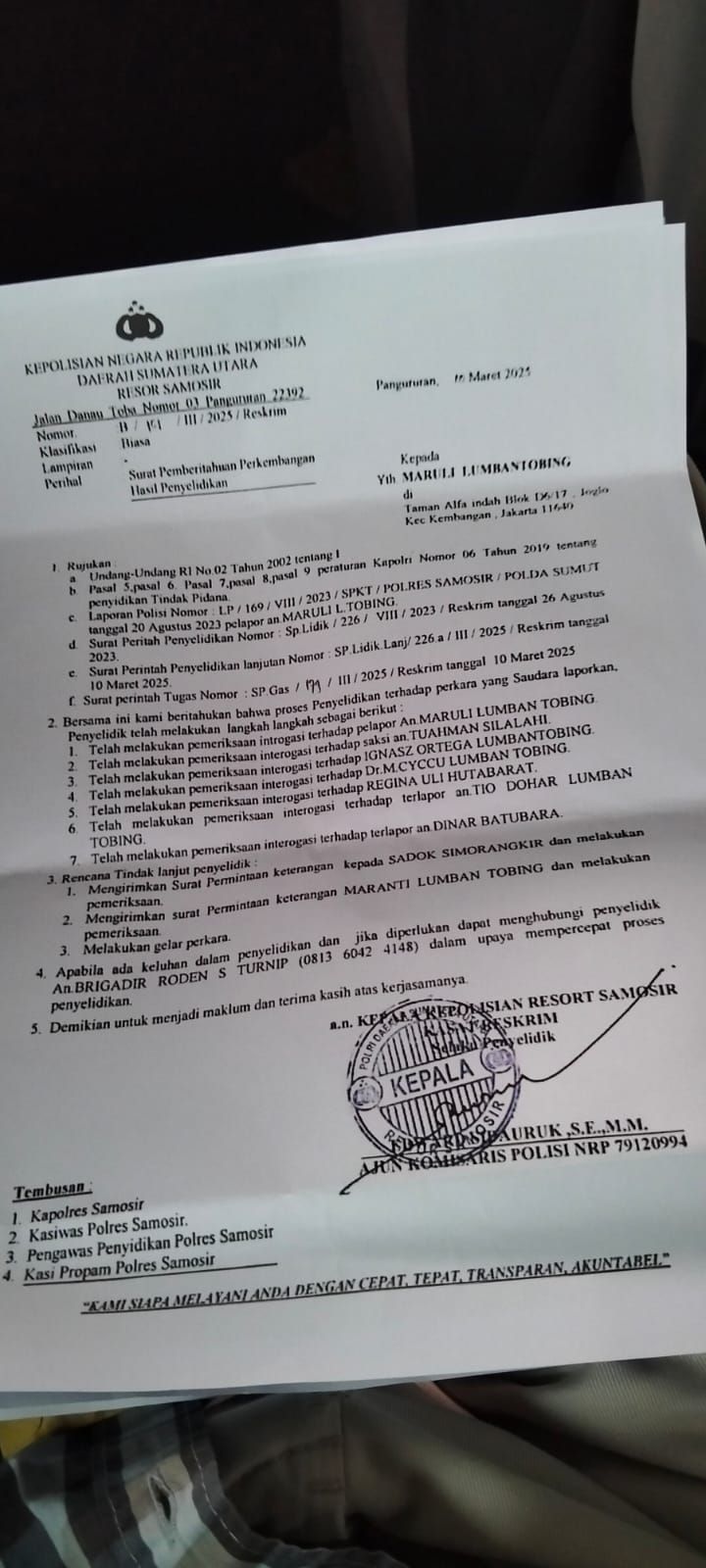 Oknum Polres Samosir Diduga Terima Suap, Kapolda Sumut Diminta Bertindak