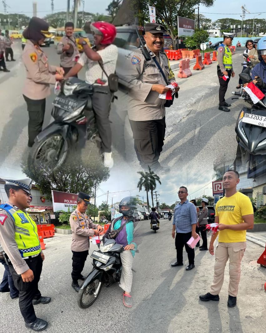 Jelang HUT RI ke-80, Polsek Medan Kota Bagikan 100 Bendera Merah Putih kepada Pengendara