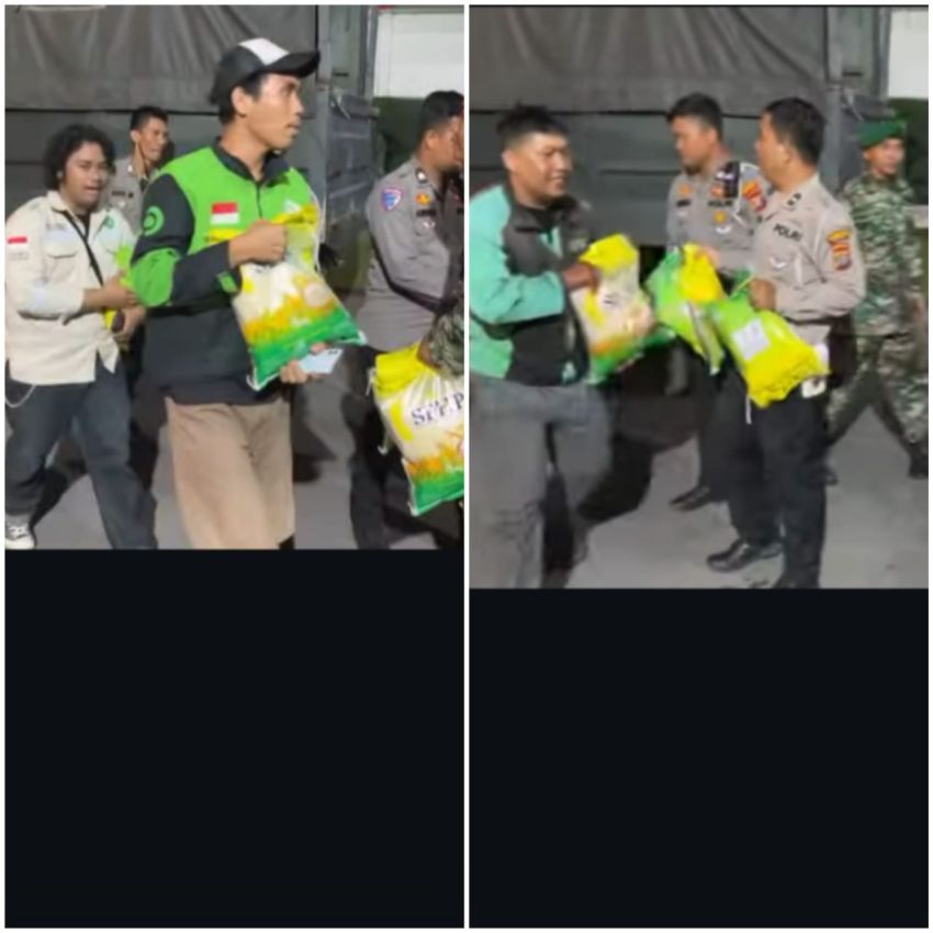 Driver Ojol Usai Aksi Damai Dapat Beras Gratis dari TNI dan Polri