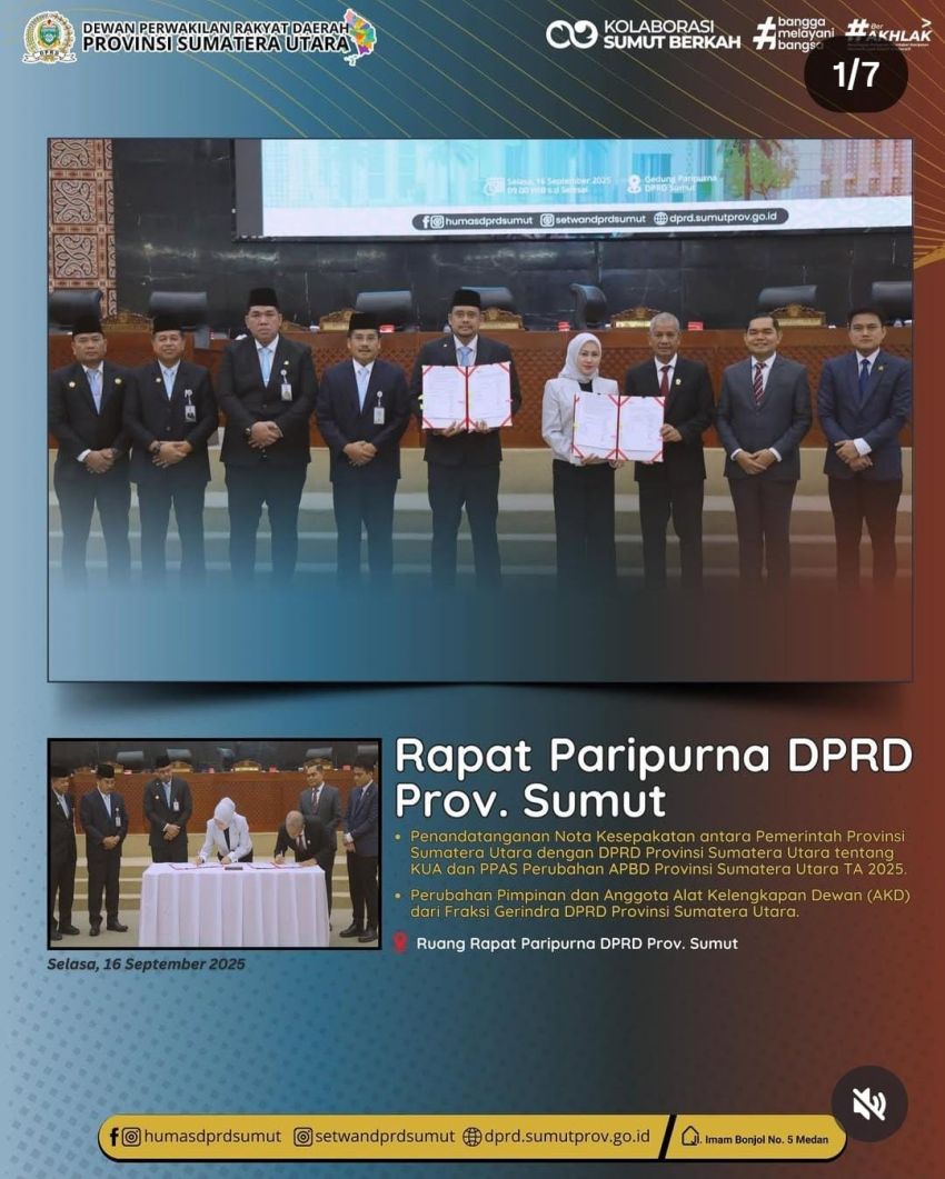 Paripurna Anggaran di Tengah Gejolak Jalanan: DPRD Sumut Teken Nota Kesepakatan APBD Perubahan 2025