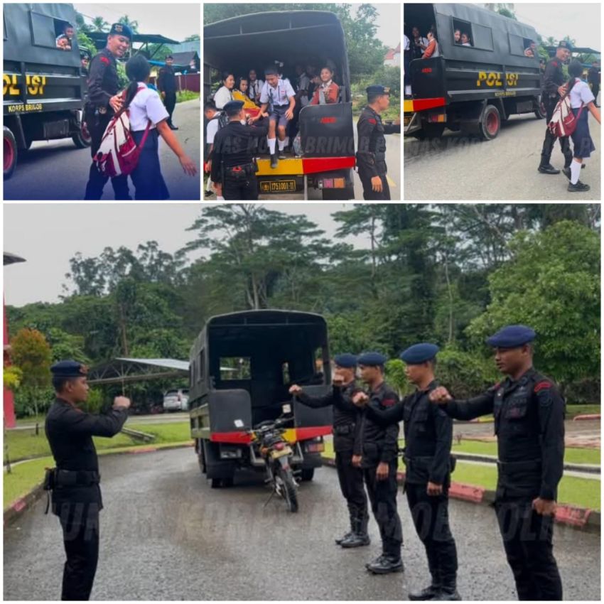 Brimob Polda Sumut Antar Anak Sekolah Pulang