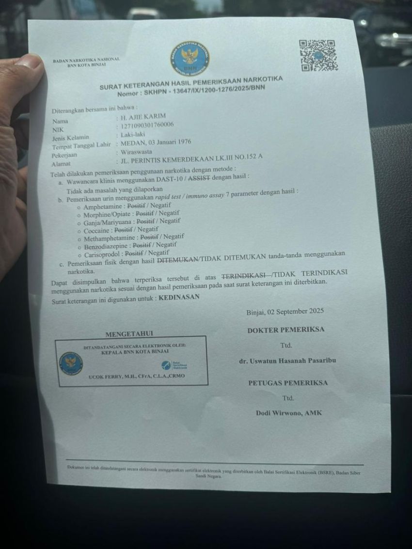Hasil Tes Urine Ajie Karim Negatif, Masyarakat Sumut Tenang