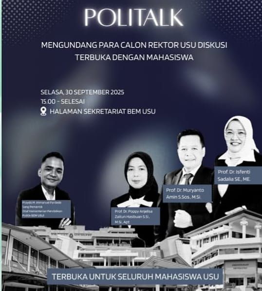 POLITALK BEM USU: Tiga Calon Rektor Paparkan Visi Misi di Hadapan Mahasiswa