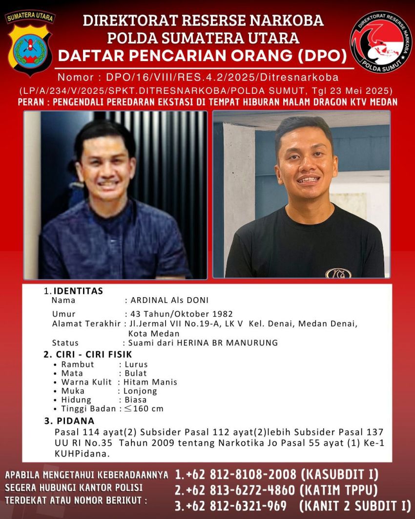 Polda Sumut Terbitkan DPO Terhadap Pemilik Dragon KTV Medan Terkait Peredaran Ekstasi
