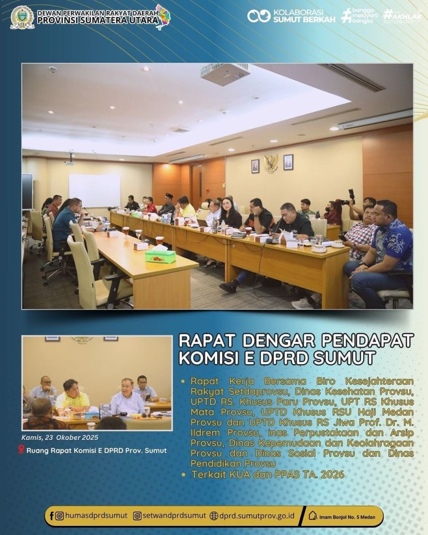 Komisi E DPRD Sumut Bahas KUA-PPAS 2025, Soroti Layanan Publik dan Kesejahteraan Sosial
