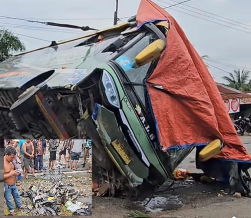 Bus ALS Tabrak 2 Sepeda Motor dan 4 Warung di Labusel
