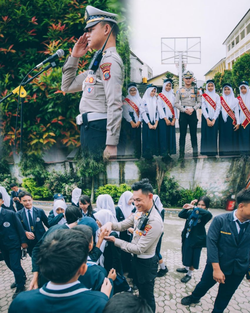 Police Goes To School, Kanit Lantas Polsek Medan Kota Pimpin Upacara di SMP Negeri 2 Medan