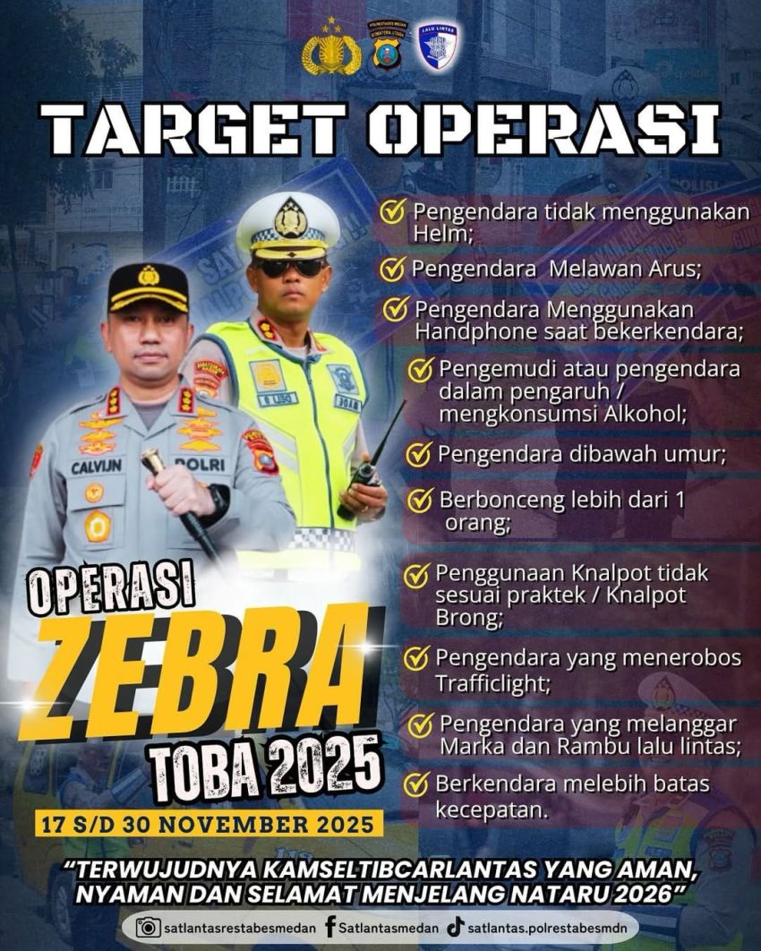 Hari ini Operasi Zebra Toba 2025 Digelar, Simak 10 Target Pelanggarannya