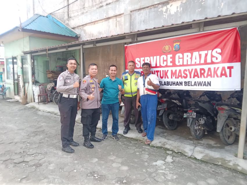 Polres Pelabuhan Belawan Kembali Berikan Service Motor Gratis bagi Warga Terdampak Banjir