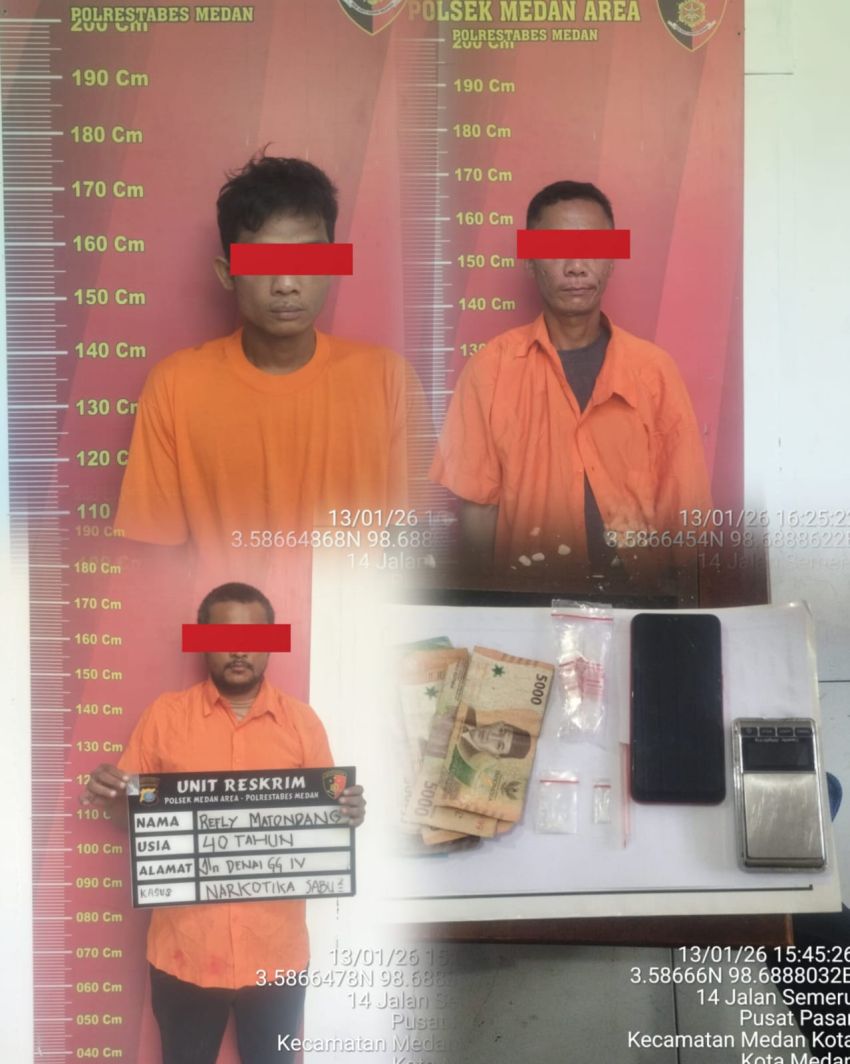 Polsek Medan Area, Gerebek Sarang Narkoba di Jalan Denai Gang Jati, Tiga Pria Diamankan