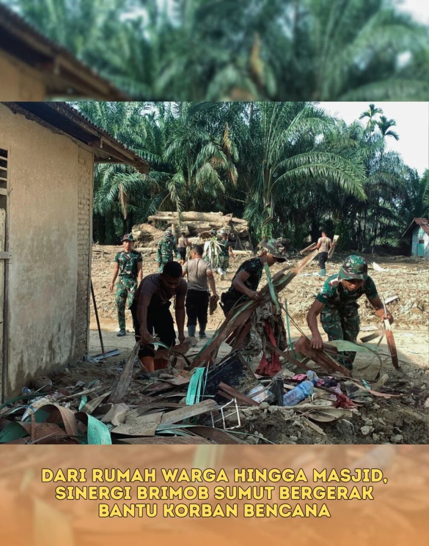 Dari Rumah Warga hingga Masjid, Sinergi Brimob Sumut Bergerak Bantu Korban Bencana
