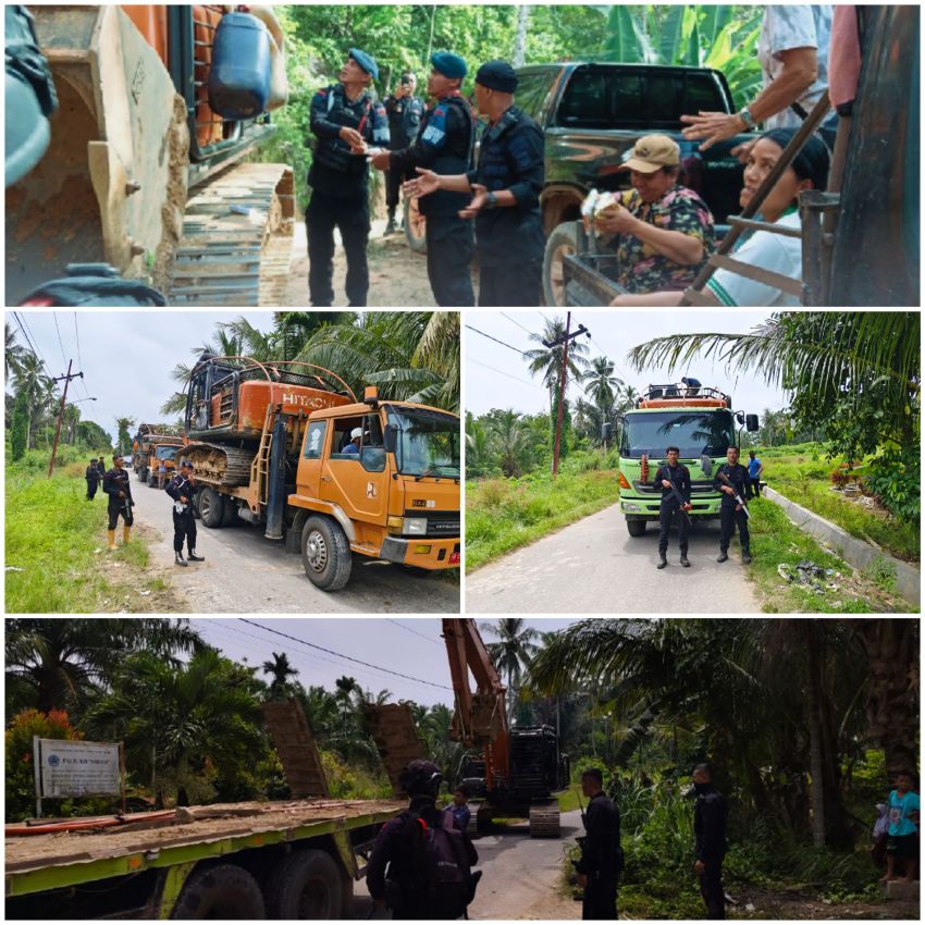 Dikawal Brimob Bersenjata Lengkap, Alat Berat Tambang Emas Ilegal Tapsel&ndash;Madina Dievakuasi ke Batalyon C Sipirok