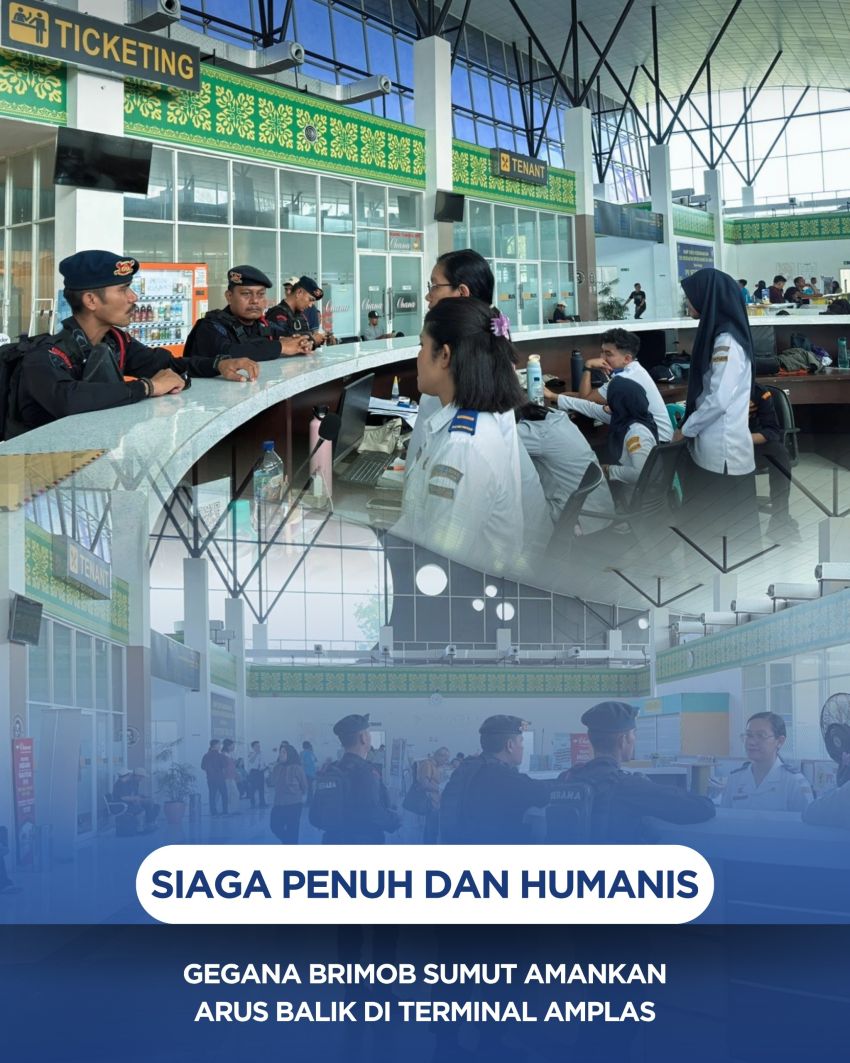 Siaga Penuh dan Humanis, Gegana Brimob Sumut Amankan Arus Balik di Terminal Amplas
