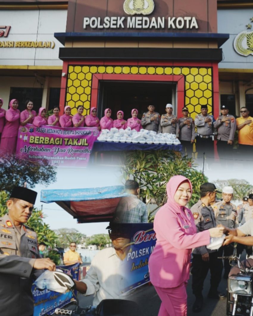 Ramadhan Penuh Berkah, Polsek Medan Kota Bersama Bhayangkari Berbagi Takjil