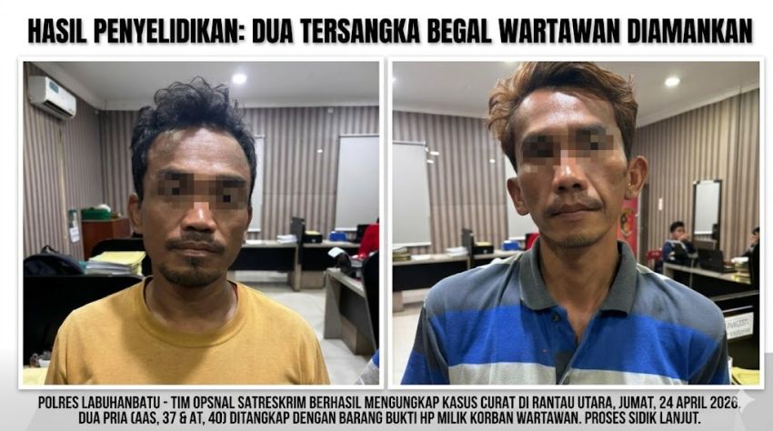 Ini Dua Tampang Begal Wartawan Tribun Medan saat Diamankan Polres Labuhanbatu