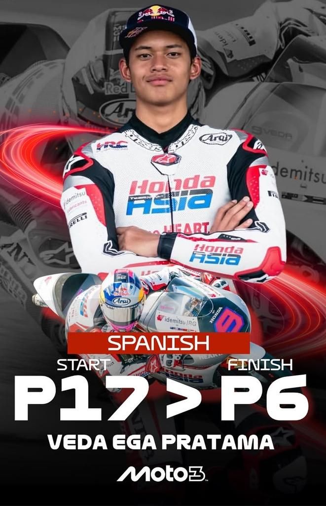 Veda Ega Finis Keenam di Moto3 Spanyol, Maximo Quiles Juara