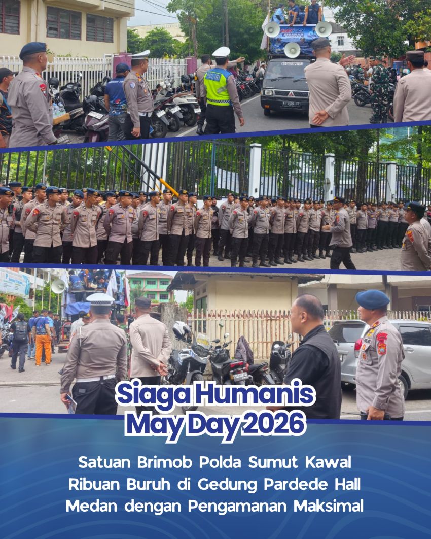 Satuan Brimob Polda Sumut Kawal Ribuan Buruh di Gedung Pardede Hall Medan