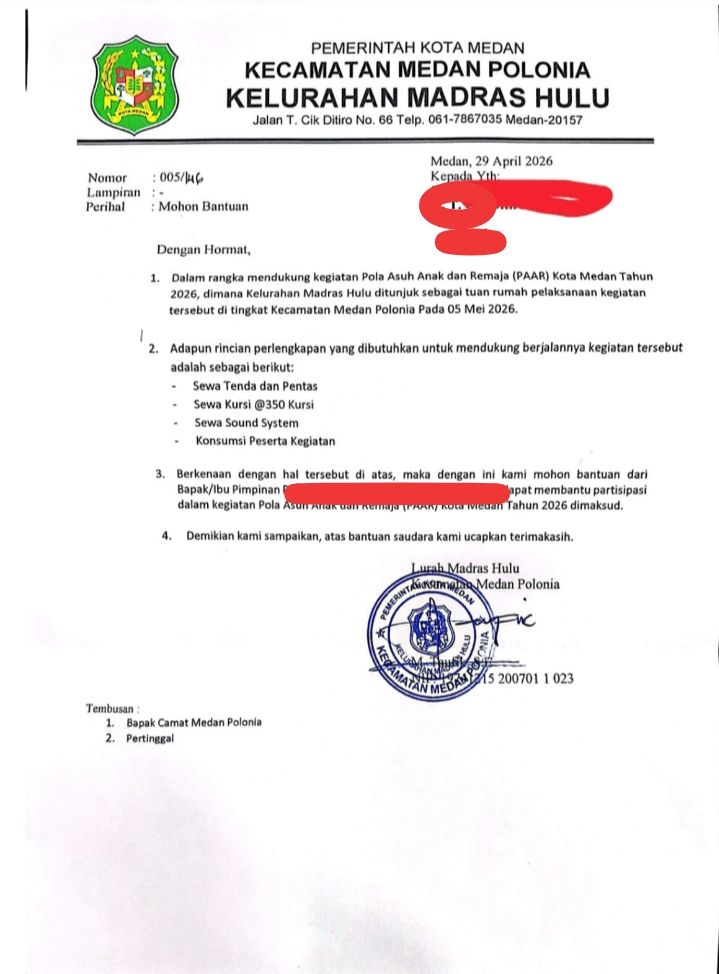 Beredar! Lurah Madras Hulu Sebar Proposal Mohon Dibantu PAAR