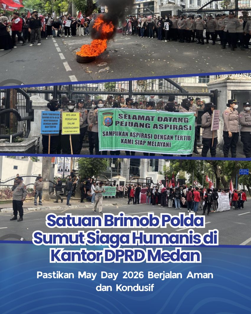 Satuan Brimob Polda Sumut Siaga Humanis di Kantor DPRD Medan