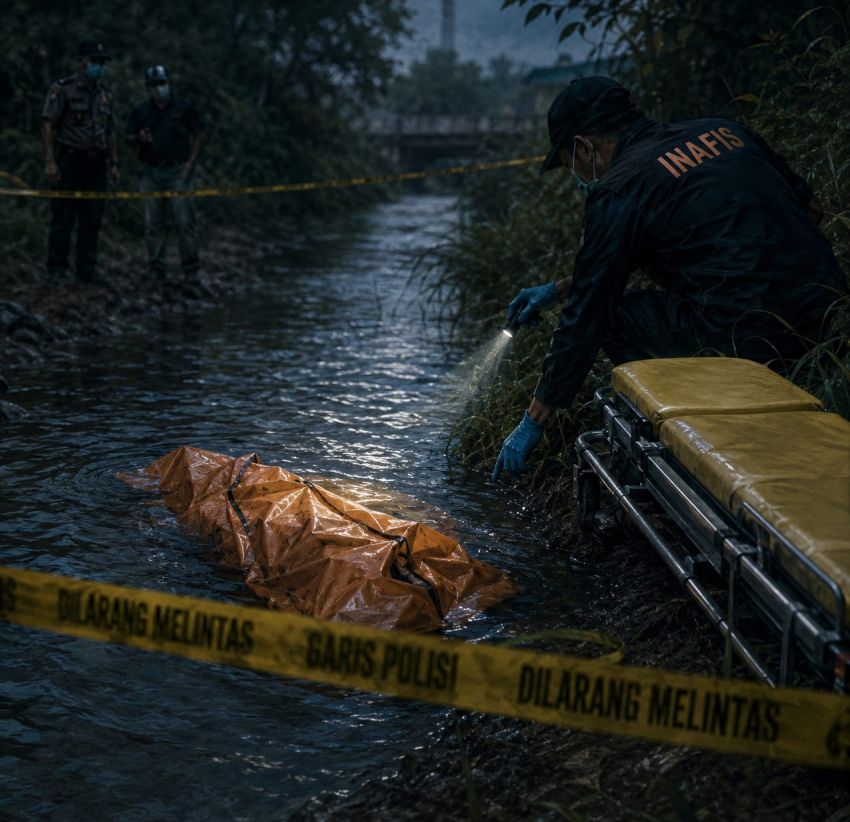 Warga Temukan Mayat Membusuk Tanpa Kepala Mengapung di Sungai Bingei