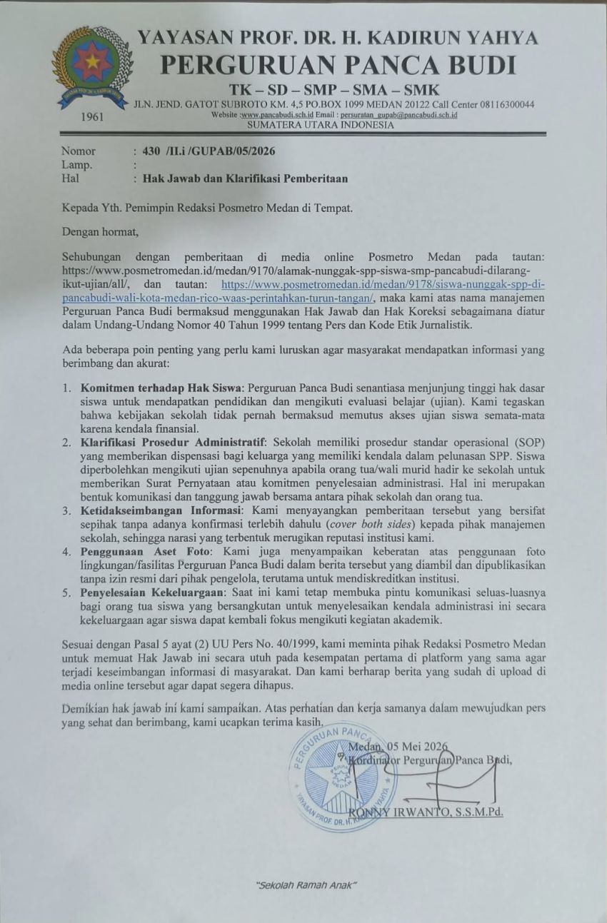 Hak Jawab dan Klarifikasi Perguruan Pancabudi
