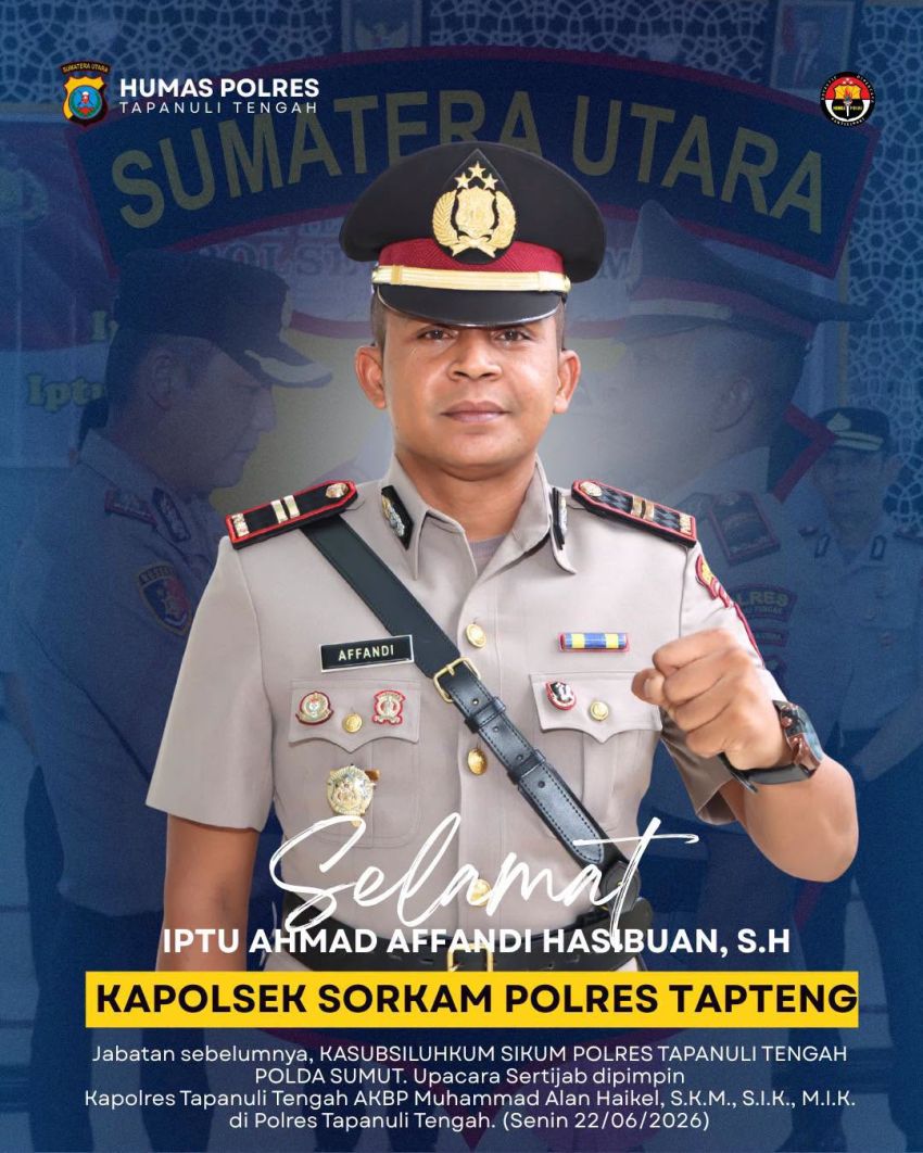 IPTU Ahmad Affandi Hasibuan Resmi Jadi Kapolsek Sorkam Polres Tapteng