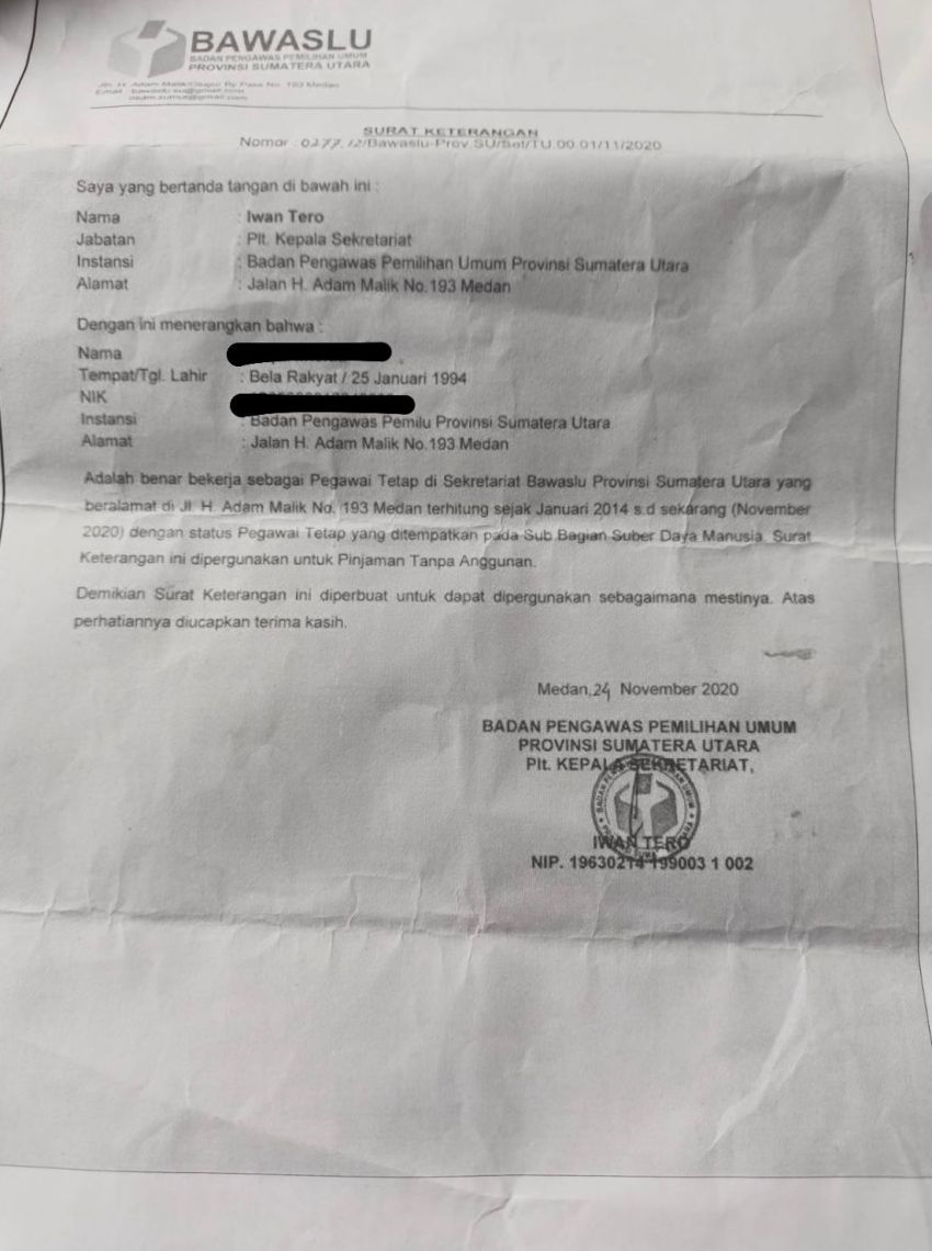 Mantan Pejabat Bawaslu Sumut Diduga Rekayasa Status Pegawai untuk Pengajuan Pinjaman Bank, Nilainya Disebut Capai Miliaran Rupiah