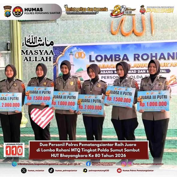 Inilah 2 Polwan dari Polres Pematangsiantar Meraih Juara di Lomba Rohani MTQ Tingkat Polda Sumut