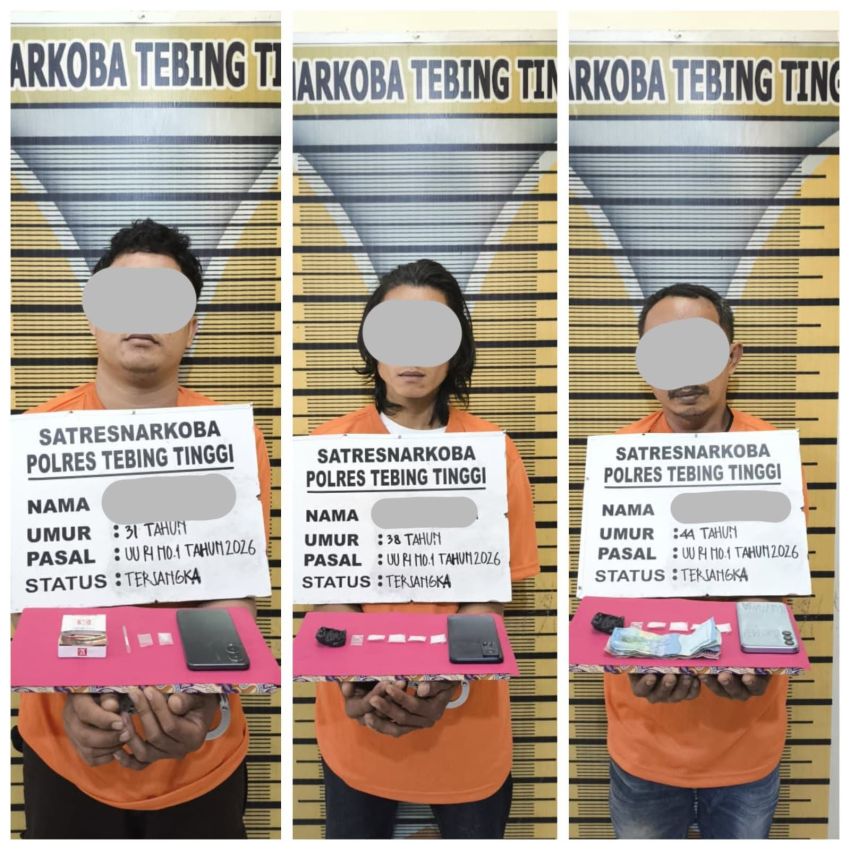 3 Pria Ditangkap, Sat Resnarkoba Polres Tebing Tinggi Sita 9,59 Gram Sabu
