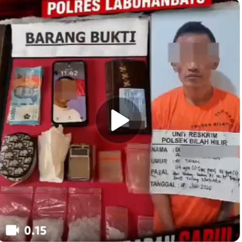 Residivis Narkotika di Bilah Hilir Diamankan, Barang Bukti Sabu 30,81 Gram Disita