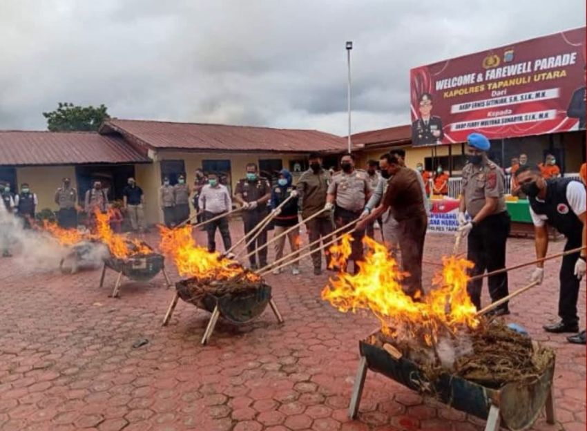 Polres Tapanuli Utara Musnahkan Barbut Narkotika, 8 Kg Sabu, 102 Kg Ganja, 159 Cartridge Pod