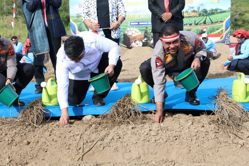 Kapolda Sumut Whisnu Hermawan Tanam Bawang Putih di Samosir