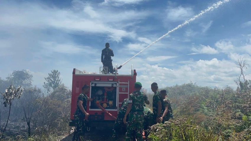 Pemkab Humbahas dan Yonif TP 955 HS Padamkan Kebakaran Lahan Warga di Simangaronsang