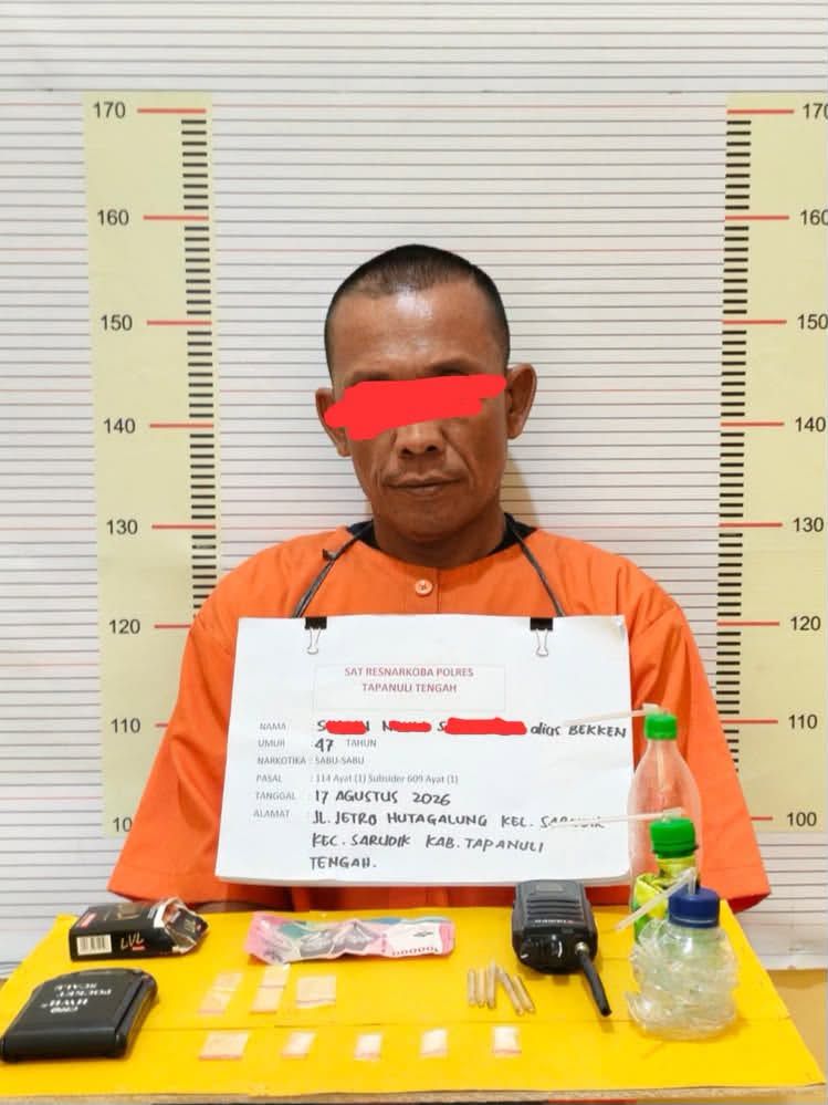 Polres Tapanuli Tengah Ringkus Pengedar Sabu di Sarudik, Sejumlah Barang Bukti Disita
