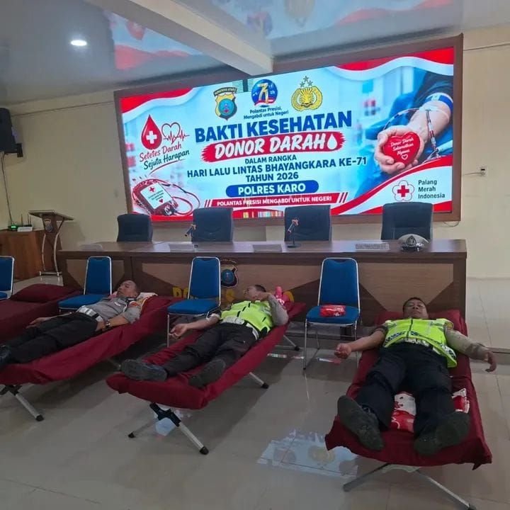Sambut HUT Lalu Lintas Bhayangkara ke-71, Satlantas Polres Karo Gelar Donor Darah
