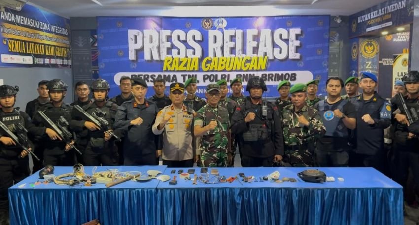Razia Gabungan Skala Besar di Rutan I Medan Libatkan TNI dan Brimob Bersenjata Lengkap