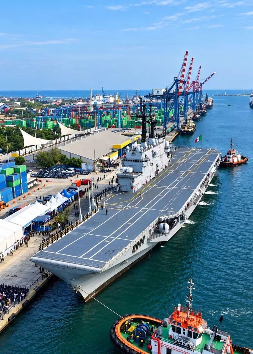 Kapal Induk Giuseppe Garibaldi Hibah Pemerintah Italia Disambut di Indonesia.