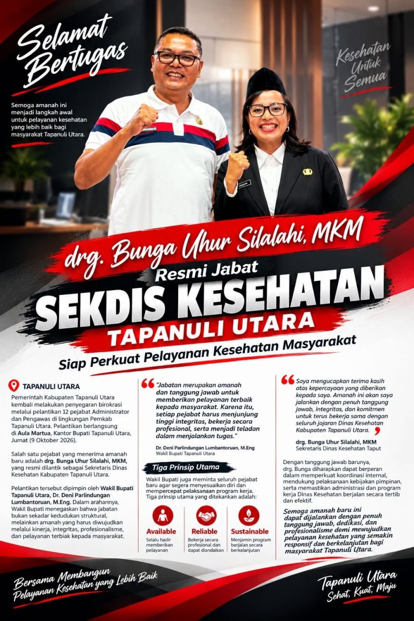drg Bunga Uhur Silalahi, MKM Resmi Jabat Sekdis Kesehatan Taput, Siap Perkuat Pelayanan Kesehatan Masyarakat