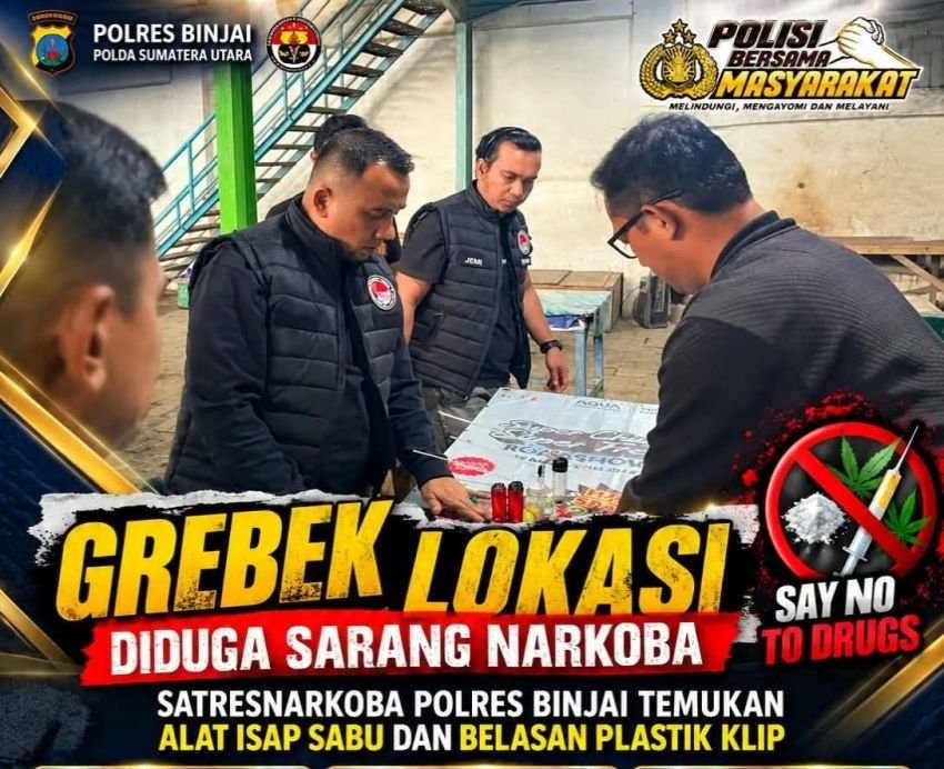 Grebek Lokasi Diduga Sarang Narkoba Satresnarkoba Polres Binjai Temukan Alat Isap Sabu dan Belasan Plastik Klip